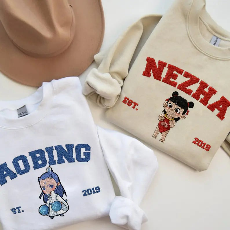 Nezha, Aobing Embroidered Sweatshirt, Nezha Embroidered Hoodie, Nezha Embroidered T-Shirt | GrindPrints.com