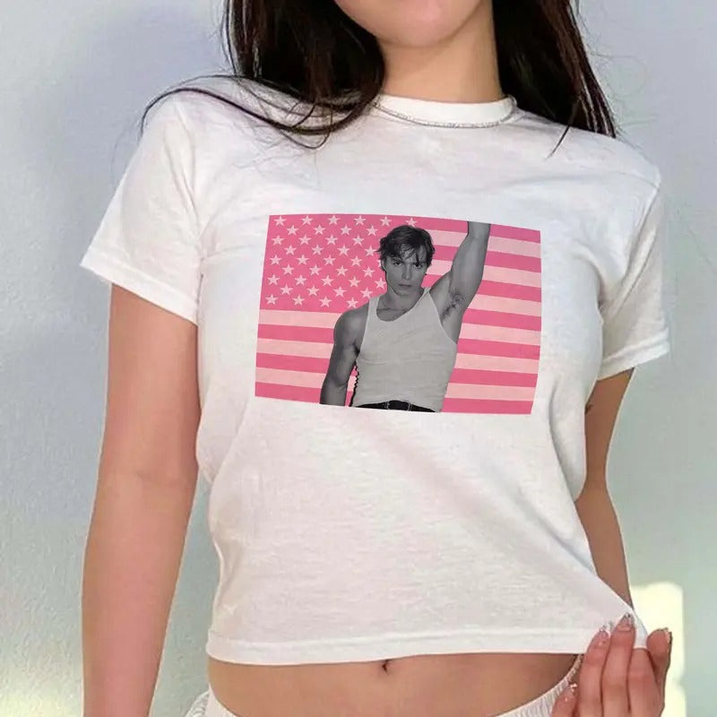 Nicholas Chavez Baby Tee Pink America For Women, Lyle Menendez Monsters Movie, Y2K 90s Retro Celebrity, Full Sizes Full...