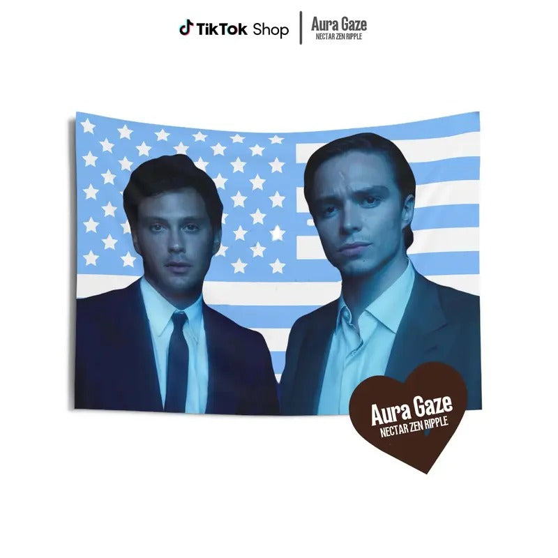 Nicholas Chavez and Cooper Kock Blue American Flags For Wall Decor, Indoor Wall Tapestries, Bedoom Decor, One Side...