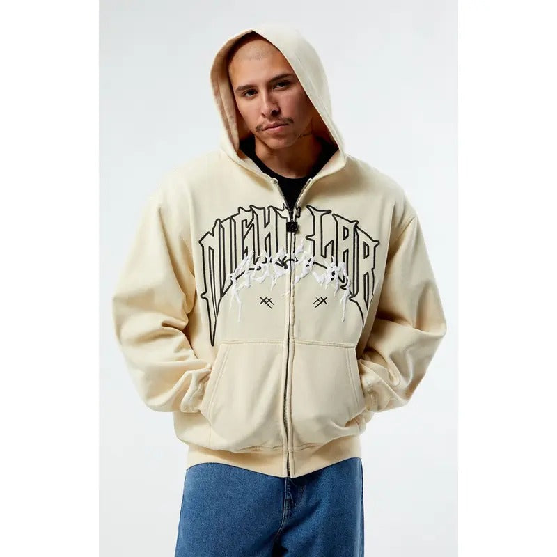 Nightlab Men's Cream London Full Zip Hoodie T-Shirts, Sweatshirt | GrindPrints.com