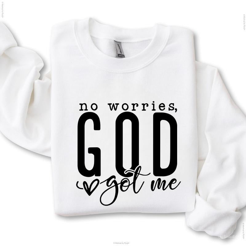No Worries, GOD Love Got Me Sweatshirt, Women's Letter Print Drop  Sweatshirt, Women's Clothes for Daily Wear, Unisex...