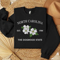 North Carolina Dogwood Embroidered State Flower Sweatshirt, Hometown Embroidered Shirt, Favorite Flower Embroidered Shirt...