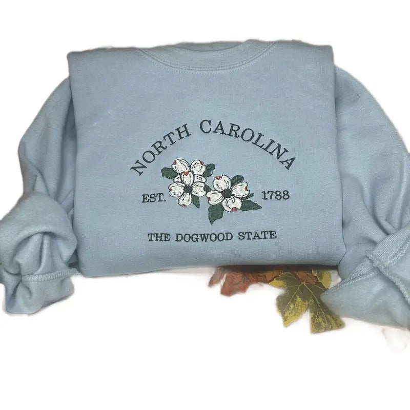 North Carolina the dogwood-state embroidered  Sweaters,  Unisex embroidered North Carolina dogwood flower T-Shirts,...
