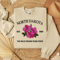 North Dakota Wild Prairie Rose Embroidered State Flower Sweatshirt, Hometown Embroidered Shirt, Favorite Flower...