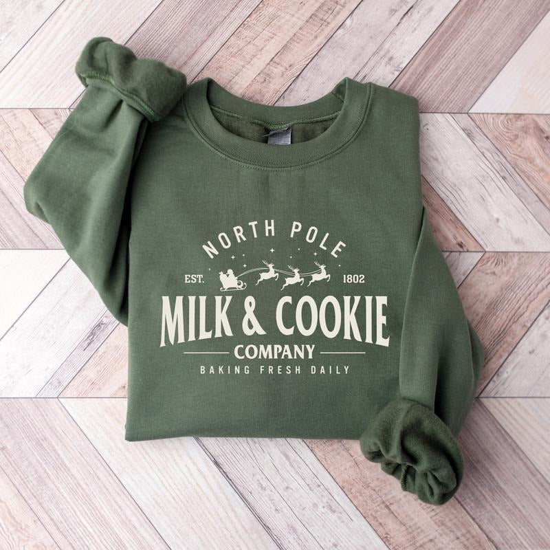 North Pole Milk and Cookie Co Sweatshirt, Christmas Sweater, Gingerbread Christmas Sweatshirt, Christmas Cookie Shirt...
