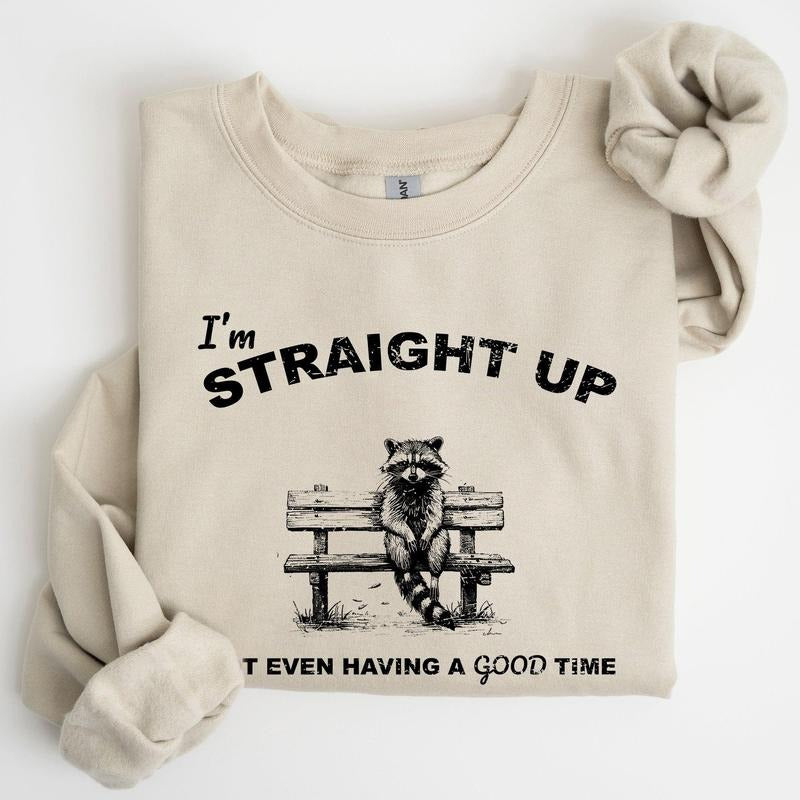 Not Having A Good Time, Raccoon, Meme, Aesthetic, Funny Sweatshirt, Women's Crew Neck, Crewneck T-Shirts, Hoodie