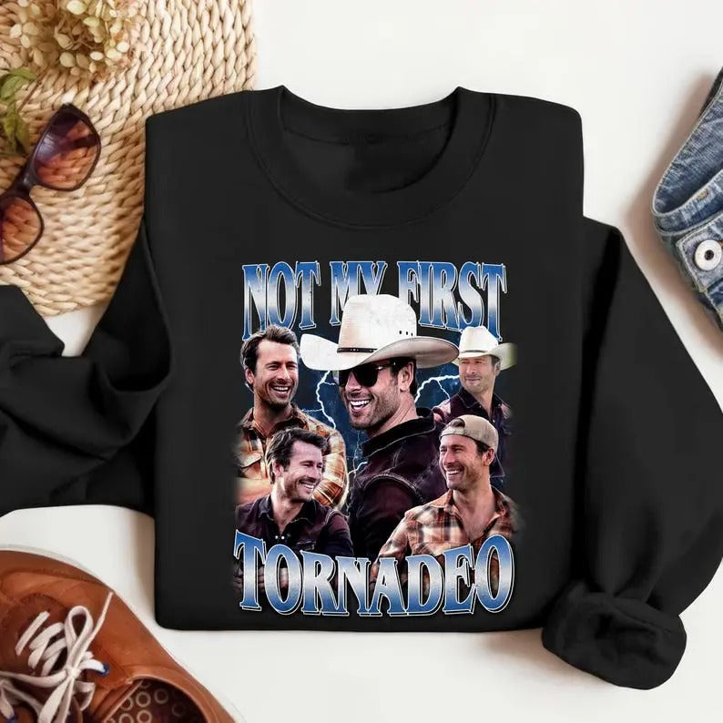 Not My First Tornado 90s Vintage Sweatshirt, Glen Powell Sweatshirt, Tyler Owens Sweatshirt, Gift For Fan, Gift For Her,...