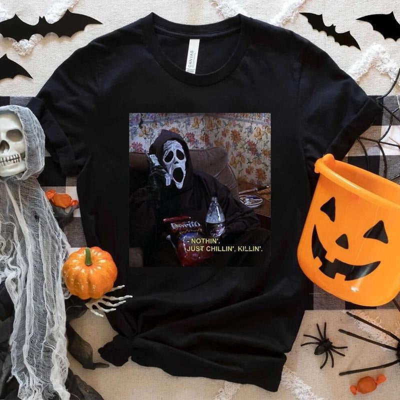 Nothin' Just Chillin' Killin' Shirt, Ghostface Shirt, Funny Halloween Shirt, Scream Shirt, Horror Shirt, Halloween Gift...