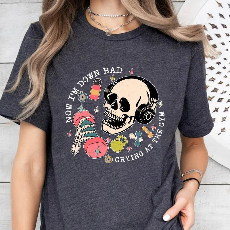 Now Im Down Bad Funny Skeleton Shirt And Sweatshirt, Music Lovers Sweater, Women Rock In Roll Hoodie, Skeleton Girl Music...