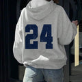 Women's Plain/Number "24" Print Thermal Lined Drawstring Pocket Hoodie, Casual Drop Shoulder Long Sleeve Hooded...