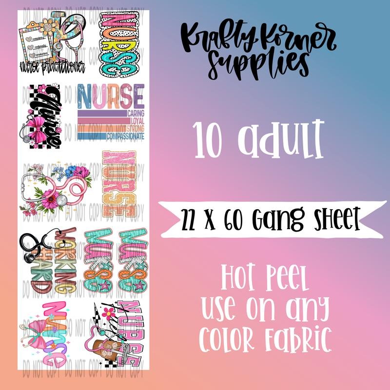 Nurse 2.0 DTF Transfer Gang Sheet, 22 x 60 T-Shirts, Hoodie, Sweatshirt | GrindPrints.com
