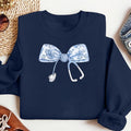 Nurse Coquette Toile bow Sweatshirt, Retro Nurse RN, Unisex Stethoscope Crewneck Sweatshirt, Nursing School, Nurses Week...