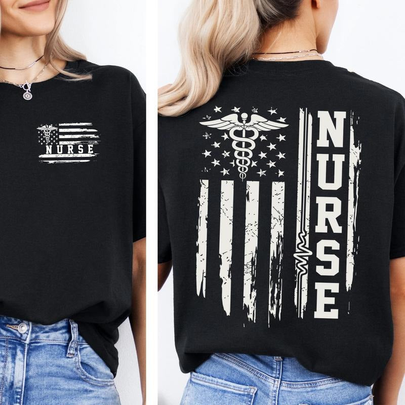 Nurse Flag T-shirt, American Flag Nurse Shirt, Nurse Appreciation Gift, Nurse Weeks Tee Hoodie, Sweatshirt | GrindPrints.com