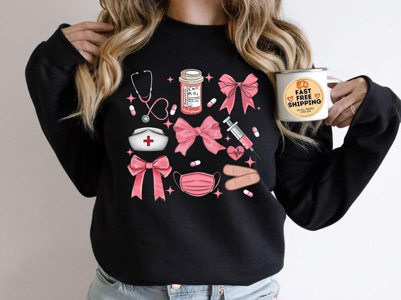 Nurse Sweatshirt, Work Cute Nurse Crewneck, Nicu Sweaters, Soft Girl Nurse Graduation Tee Casual Cotton Fabric Fit Jersey...