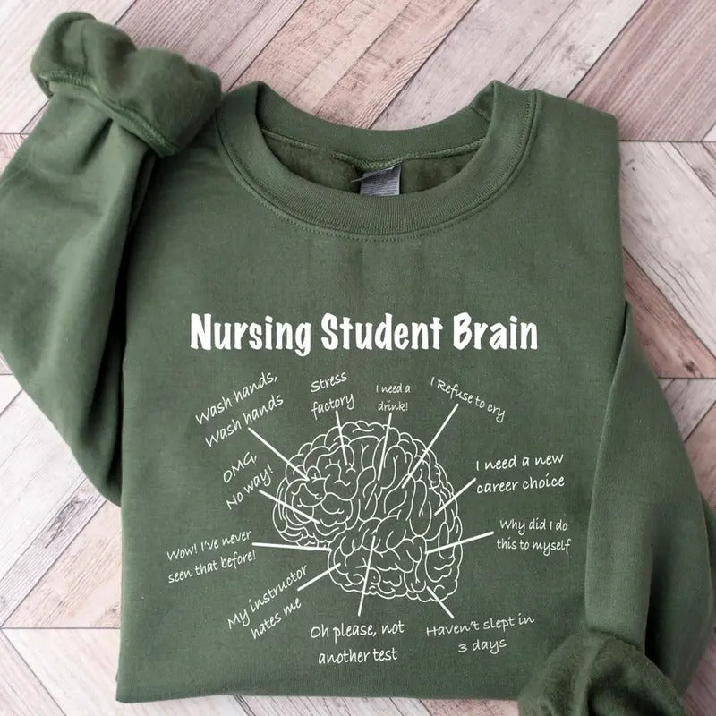 Nursing Student Brain Sweatshirt, Nursing School, Nurse Sweatshirt T-Shirts, Hoodie | GrindPrints.com