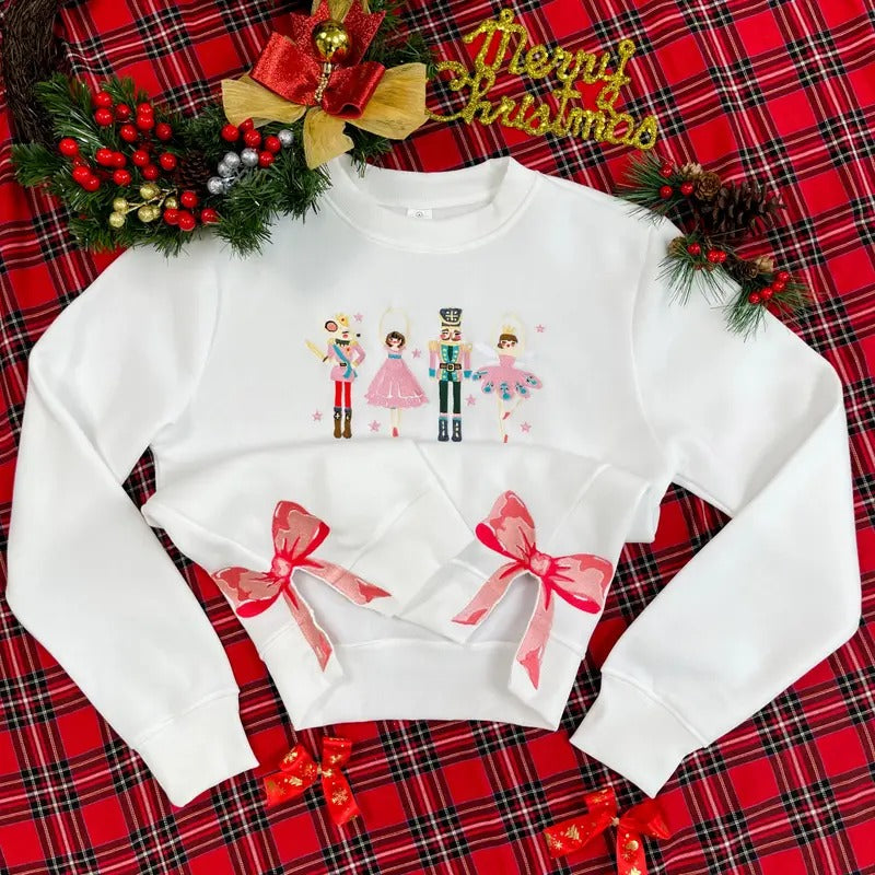 Nutcracker Ballet Side Bow Embroidery Sweatshirt, Merry Christmas Side Bow Embroidery Shirt Hoodie | GrindPrints.com