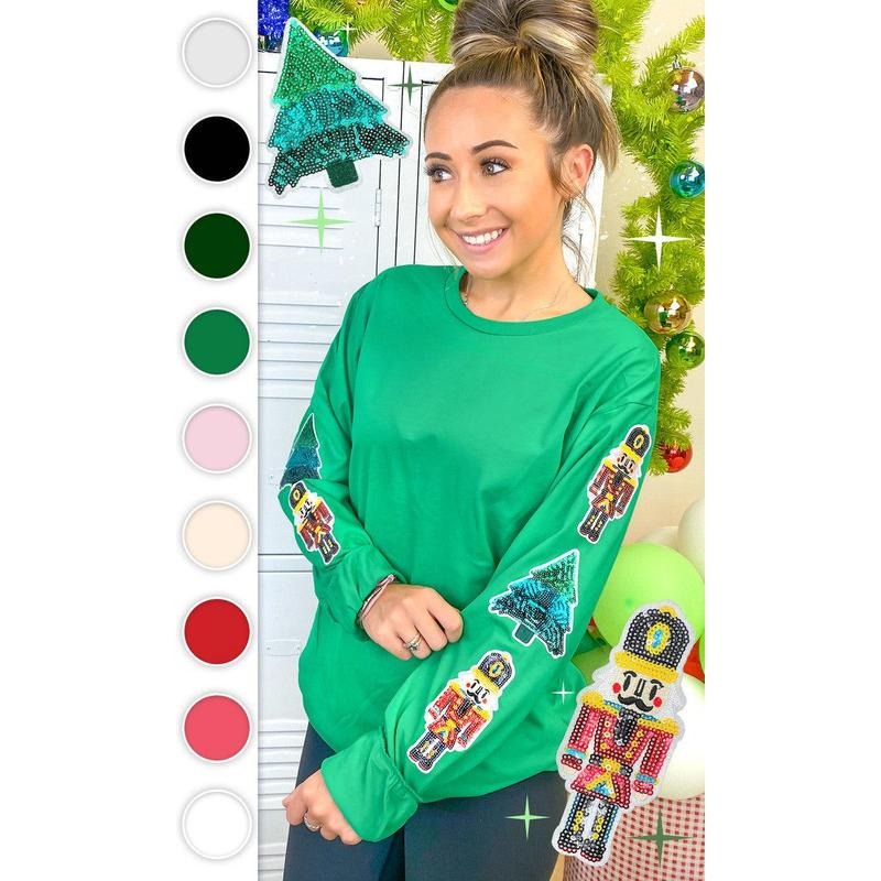 Nutcracker and Christmas Tree Sparkle Sleeve Long Sleeve Graphic T-Shirt Hoodie, Sweatshirt | GrindPrints.com