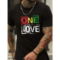 ONE LOVE Letter Graphic Print Men's Creative Top, Casual Short Sleeve Crew Neck T-shirt, Men's Clothing For Summer...