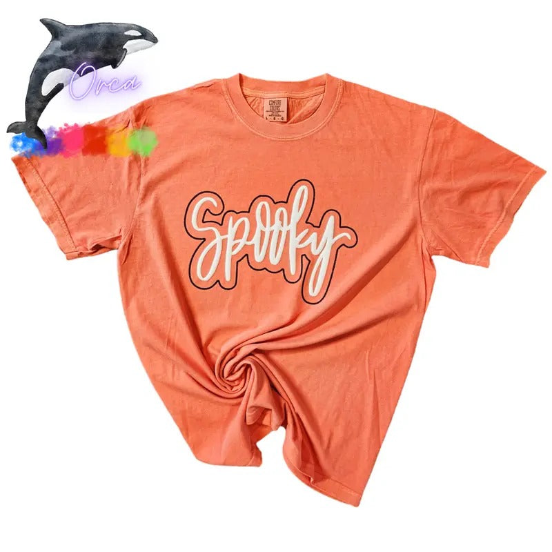 ORCA ~ Comfort Colors SPOOKY GHOST Puff Unisex T-shirts for Halloween Soft 100% Cotton Hoodie, Sweatshirt | GrindPrints.com