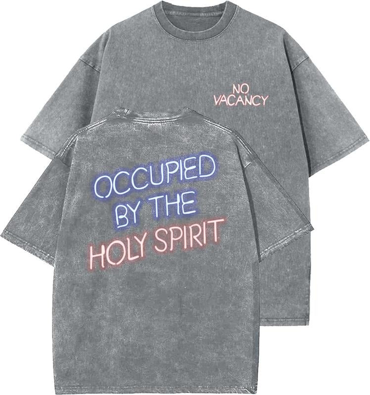 Occupied By The Holy Spirit Unisex Washed T-Shirt, Christian t shirts, Vintage 90s Graphic Tee, Gift Top Womenswear...