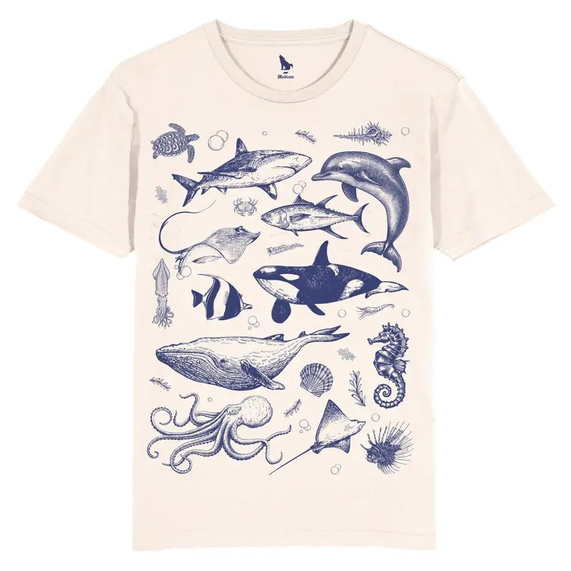 Ocean Nature T Shirt, Vintage 90s Tattoo Sea Animal Tshirt, Retro, Ocean, Whale, Orca, Turtle, Dolphin, Unisex Tee Shirt,...