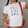 Ocean Themed Baby Tee Women, Y2K Coquette Graphic T-Shirt with Marine Animals Hoodie, Sweatshirt | GrindPrints.com