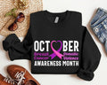 October Awareness Month Sweatshirt, Breast Cancer Awareness Hoodie, Domestic Violence Sweatshirt, Purple And Pink Ribbon...