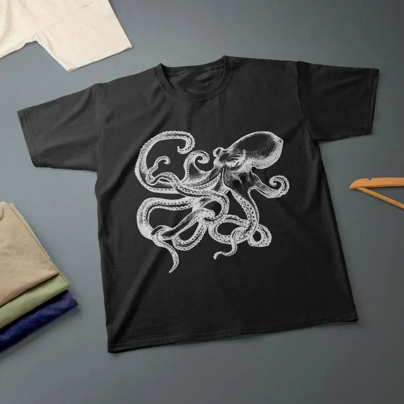 Octopus Ink Drawing Kraken T-Shirt Various Sizes & Colours Tee Made in USA Hoodie, Sweatshirt | GrindPrints.com