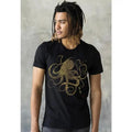 Octopus Japanese Calligraphy T Shirt Gyotaku Traditional Art Japan Anime Manga Gold Print Yoga Martial Arts Samurai Mens...