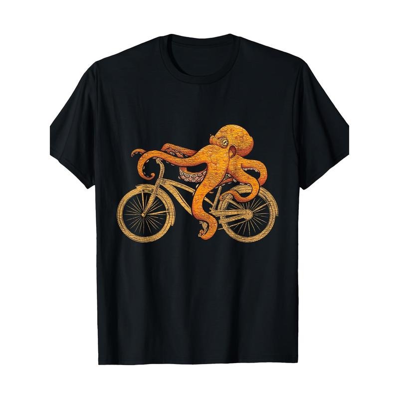 Octopus Riding Bicycle Octopus T-Shirt - Made in USA Hoodie, Sweatshirt | GrindPrints.com