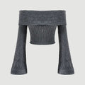 Off The Shoulder Sweater Bell Long Sleeve Slim Fitted Crop Tee TopY2K Hoodie, Sweatshirt | GrindPrints.com