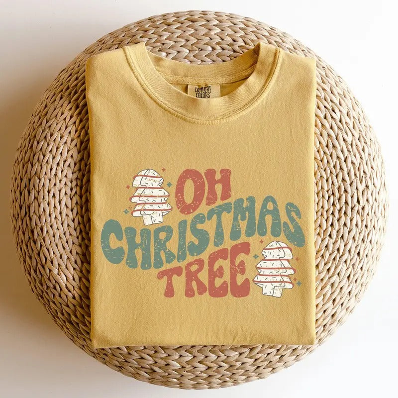 Oh Christmas Tree, Cakes, Snacks, Funny, Winter, Santa, Xmas Tshirt, Christmas Comfort Colors Tshirt, Women's Graphic...