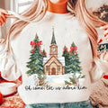 Oh Come Let Us Adore Him Shirt, Jesus Christmas Shirt, Coquette Christmas Tree, Hand Drawn, Christian Christmas...