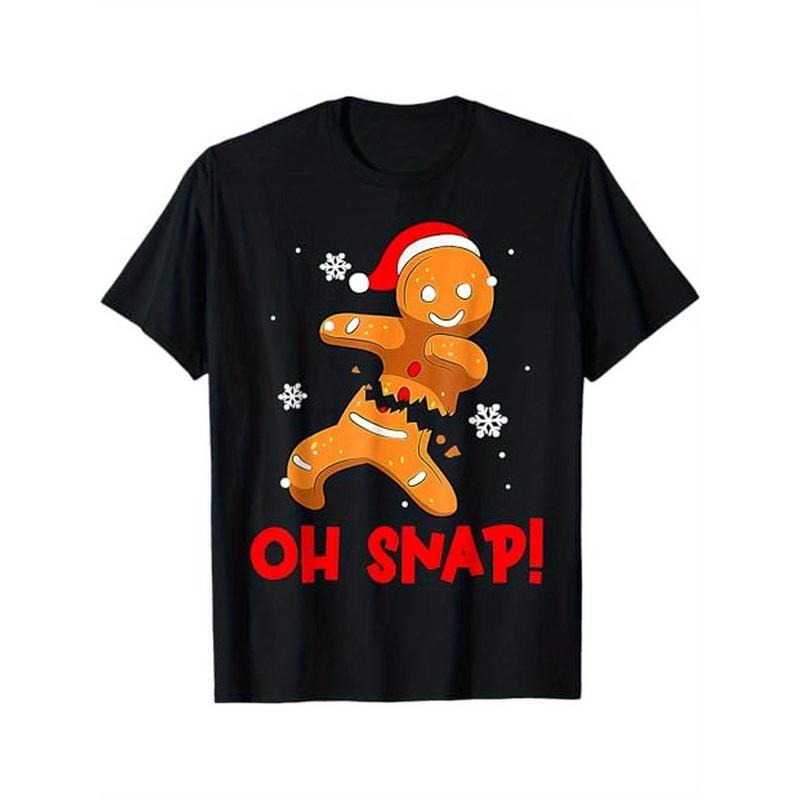 Oh Snap Gingerbread Man Merry Christmas Pajama Xmas T-Shirt. 100% Cotton, Christmas Gift for Gingerbread Lovers, Black...