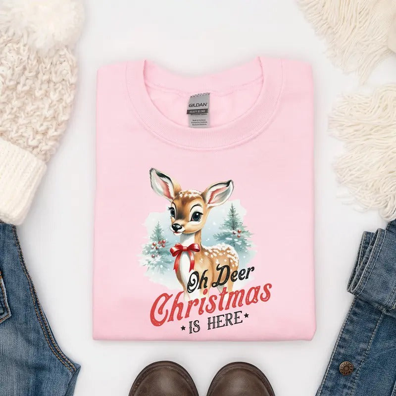 Oh deer Christmas is here christmas sweater, Christmas Sweatshirt T-Shirts, Hoodie | GrindPrints.com