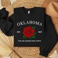 Oklahoma Rose Embroidered State Flower Sweatshirt, Hometown Embroidered Shirt, Favorite Flower Embroidered Shirt Hoodie