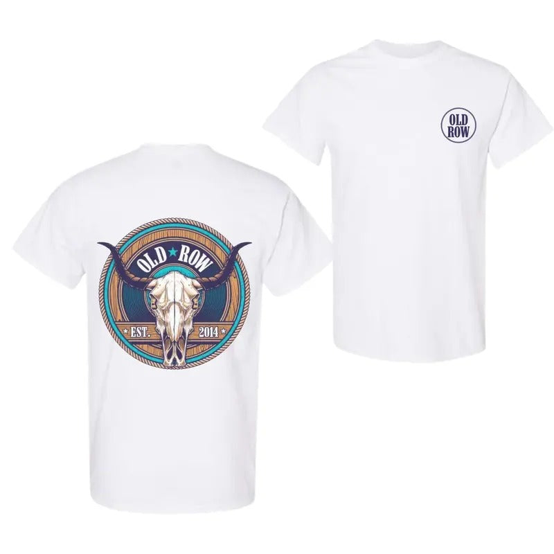 Old Row Outdoors Cow Skull Front and Back Graphic Tee, Colorful, Unisex T-shirt, For Him Hoodie, Sweatshirt | GrindPrints.com
