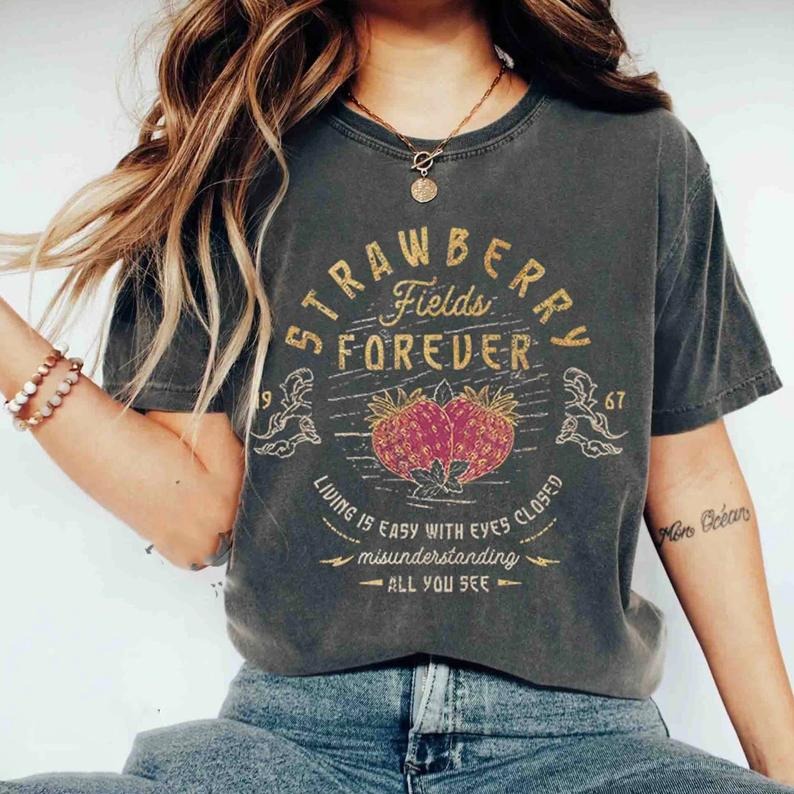 Old School Band Tee, Vintage Retro Band Tee, Beatle Strawberry Fields Rock Band Shirt, Oversized Trendy Shirts, vintage...