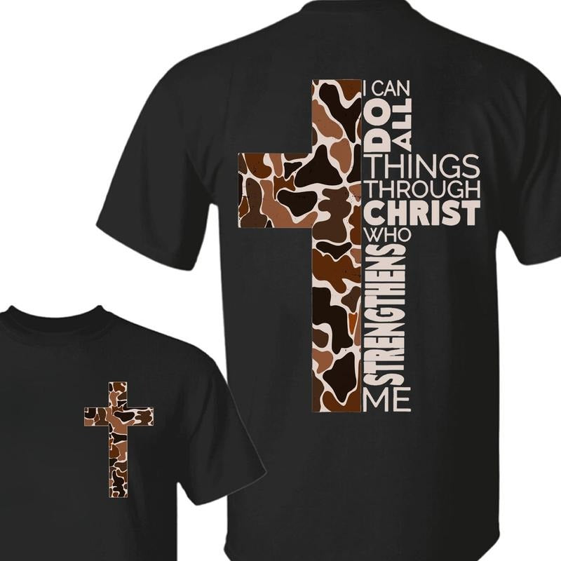 Old School Camo I Can Do All Things Through Christ Bible Verse 2 Sides Unisex T-shirt Hoodie, Sweatshirt | GrindPrints.com
