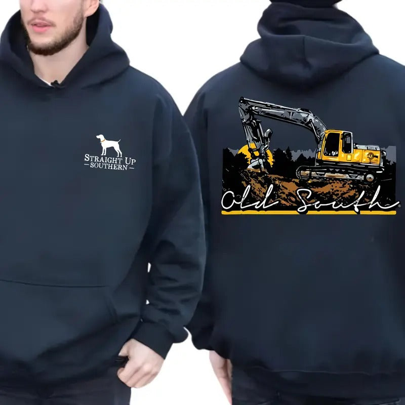 Old South Hoodie Sweatshirt T-shirt, Bold Construction and Excavator Design with Southern Pride, Perfect for Heavy...