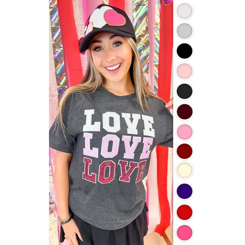 Ombre Sequin Love Valentines Graphic T-Shirt Hoodie, Sweatshirt | GrindPrints.com
