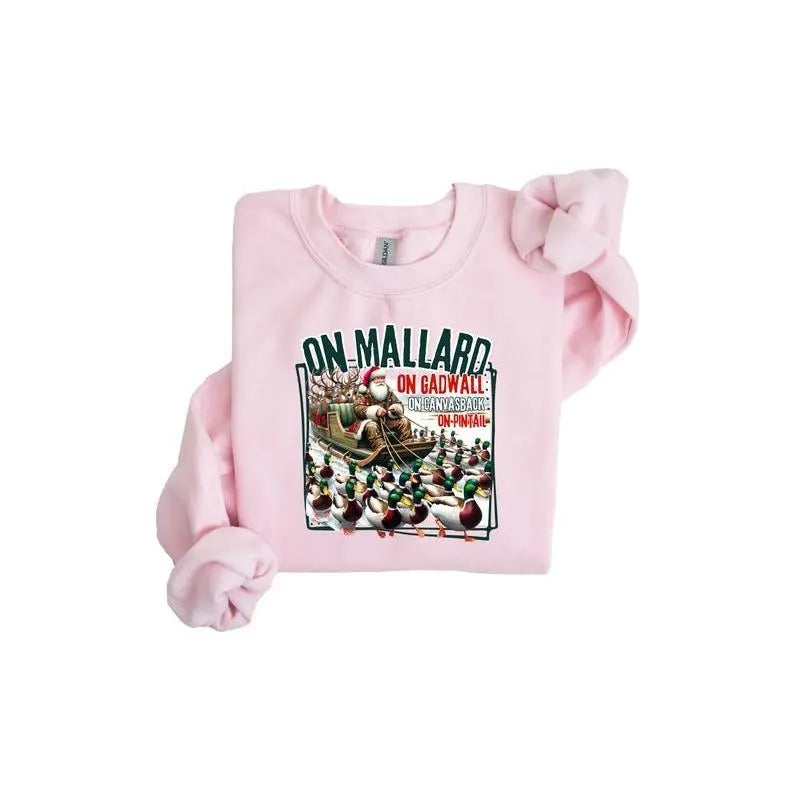 On Mallard On Gadwall Christmas Shirt, Funny Duck Hunting Santa Design, Outdoor Waterfowl Hunting Top, Sportsman...