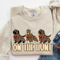 On The Hunt Camo Halloween Dogs Unisex Crewneck Sweatshirt, Hunting Dog Shirt, Camo Hunting Pumpkin Tee, Halloween Gift...