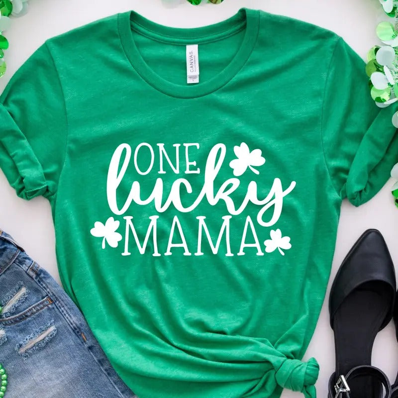 One Lucky Mama Bella Canvas T-Shirt Hoodie, Sweatshirt | GrindPrints.com