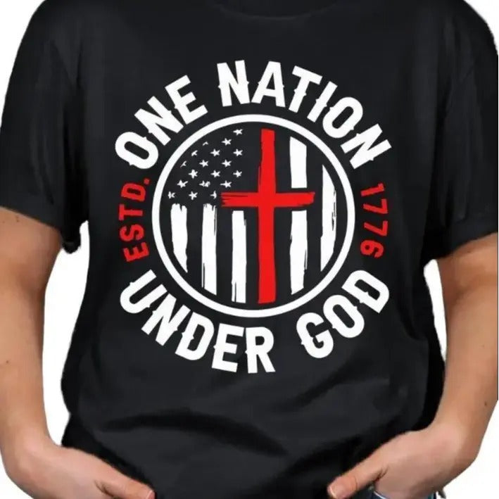 One Nation Under God 4th of July T-shirt Menswear Top Shortsleeve Hoodie, Sweatshirt | GrindPrints.com