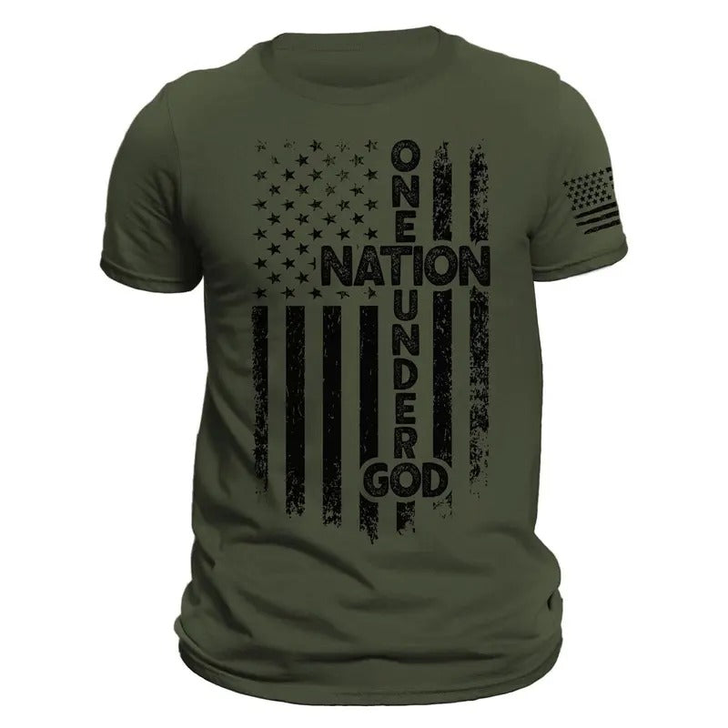 One Nation Under God American Vertical Flag Patriotic T-Shirt Casual Classic Hoodie, Sweatshirt | GrindPrints.com