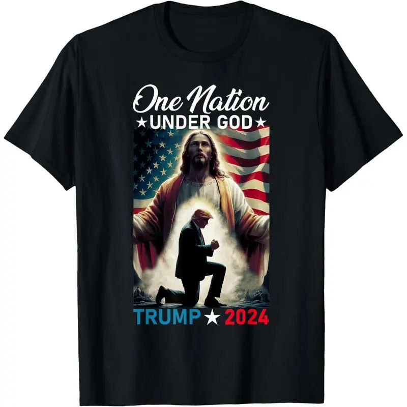 One Nation Under God Trump 2024 God American Flag Christian T-Shirt made in usa Hoodie, Sweatshirt | GrindPrints.com