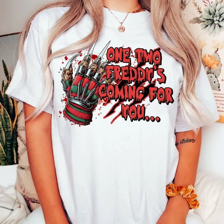 One Two Freddyy ComING For You Halloween Horror Graphic Tee Hoodie, Sweatshirt | GrindPrints.com