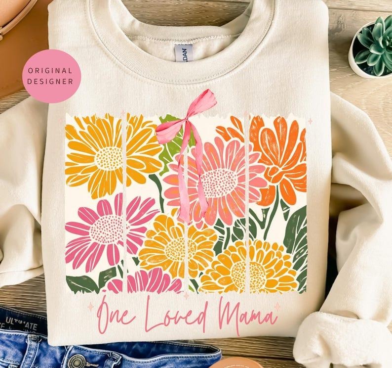 One Loved Mama Mama Flower Boho Floral Mama Brushstroke Cottagecore Mom Shirt T-Shirts, Hoodie, Sweatshirt