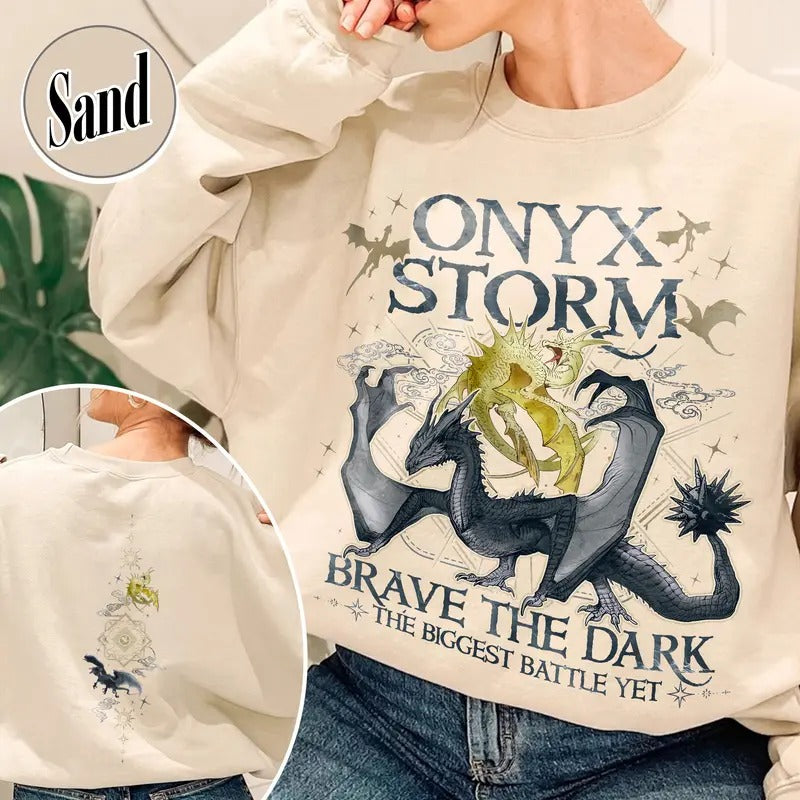 Onyx Storm Brave the Dark Sweatshirt, Fourth Wing Series Sweatshirt, Dragon Rider Sweatshirt, Basgiath War College...